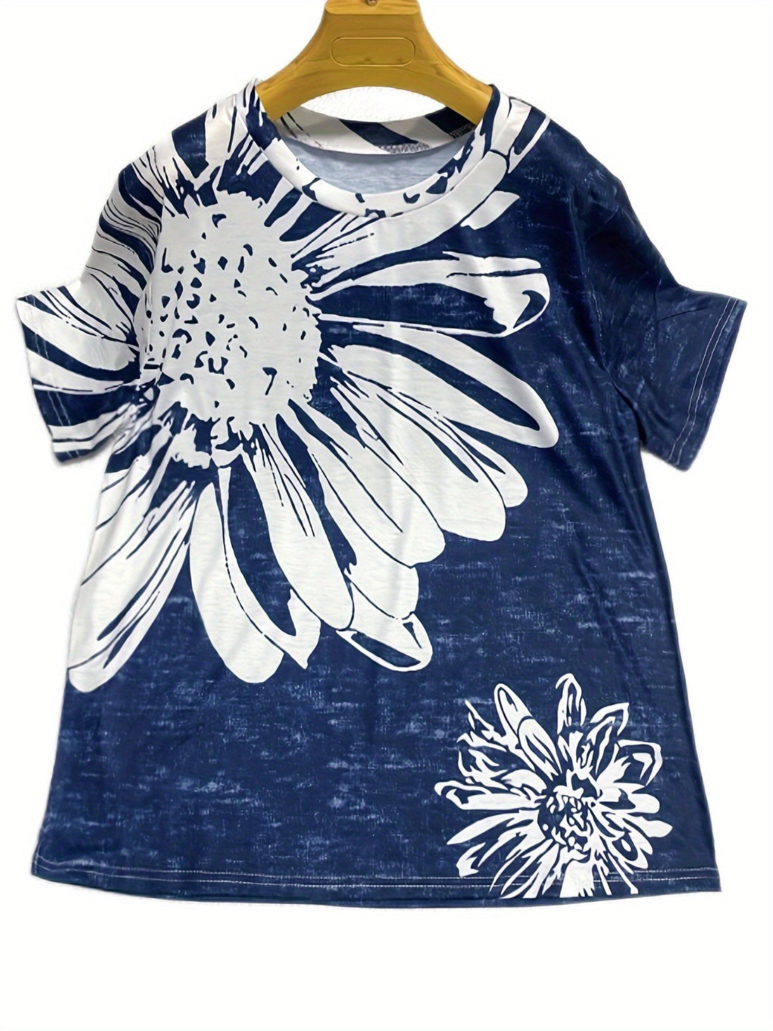 Butterfly & Floral Print Short Sleeve Round Neck Slight Stretch T-shirt