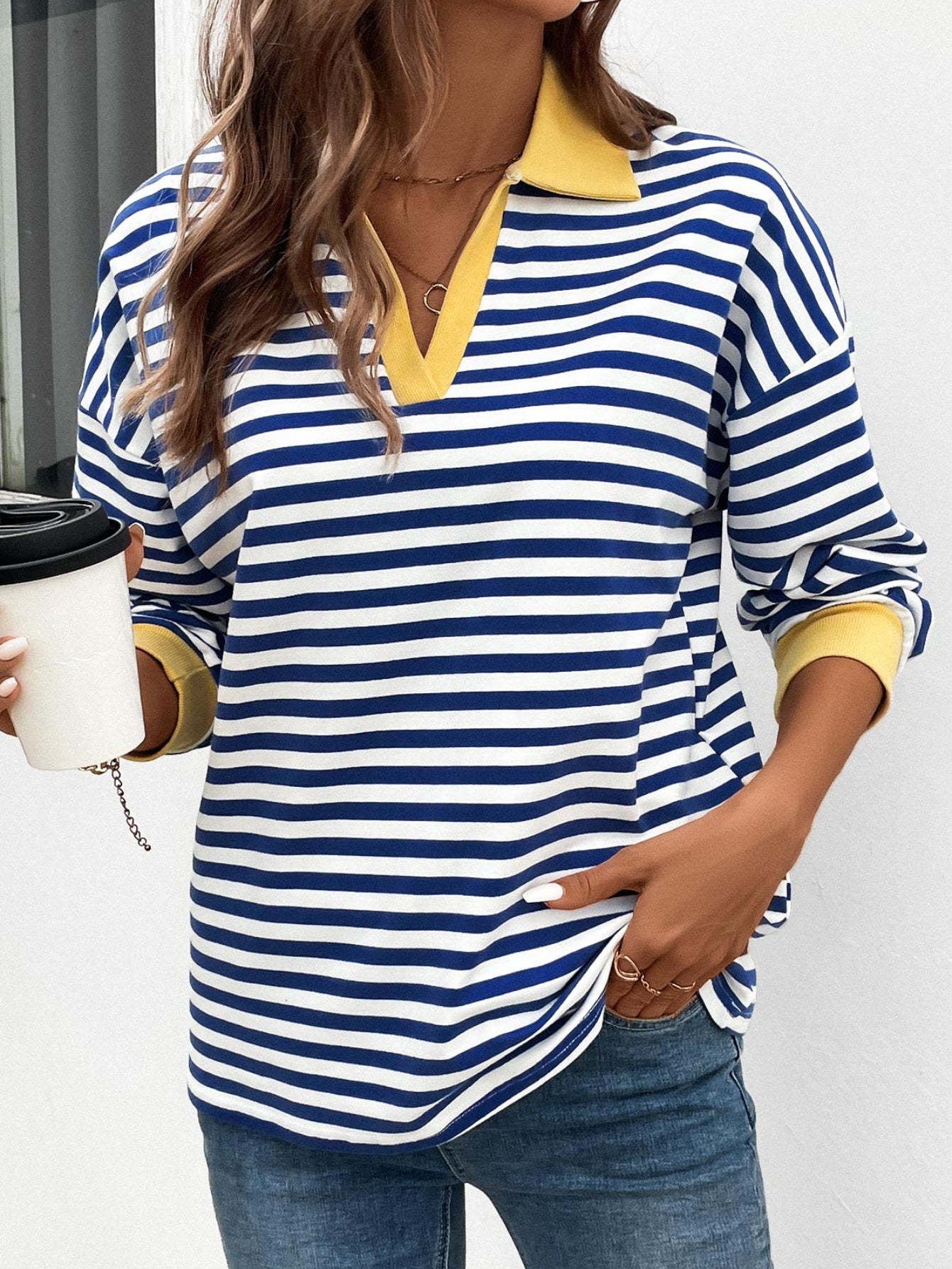 Patchwork Striped Long Sleeve T Shirt