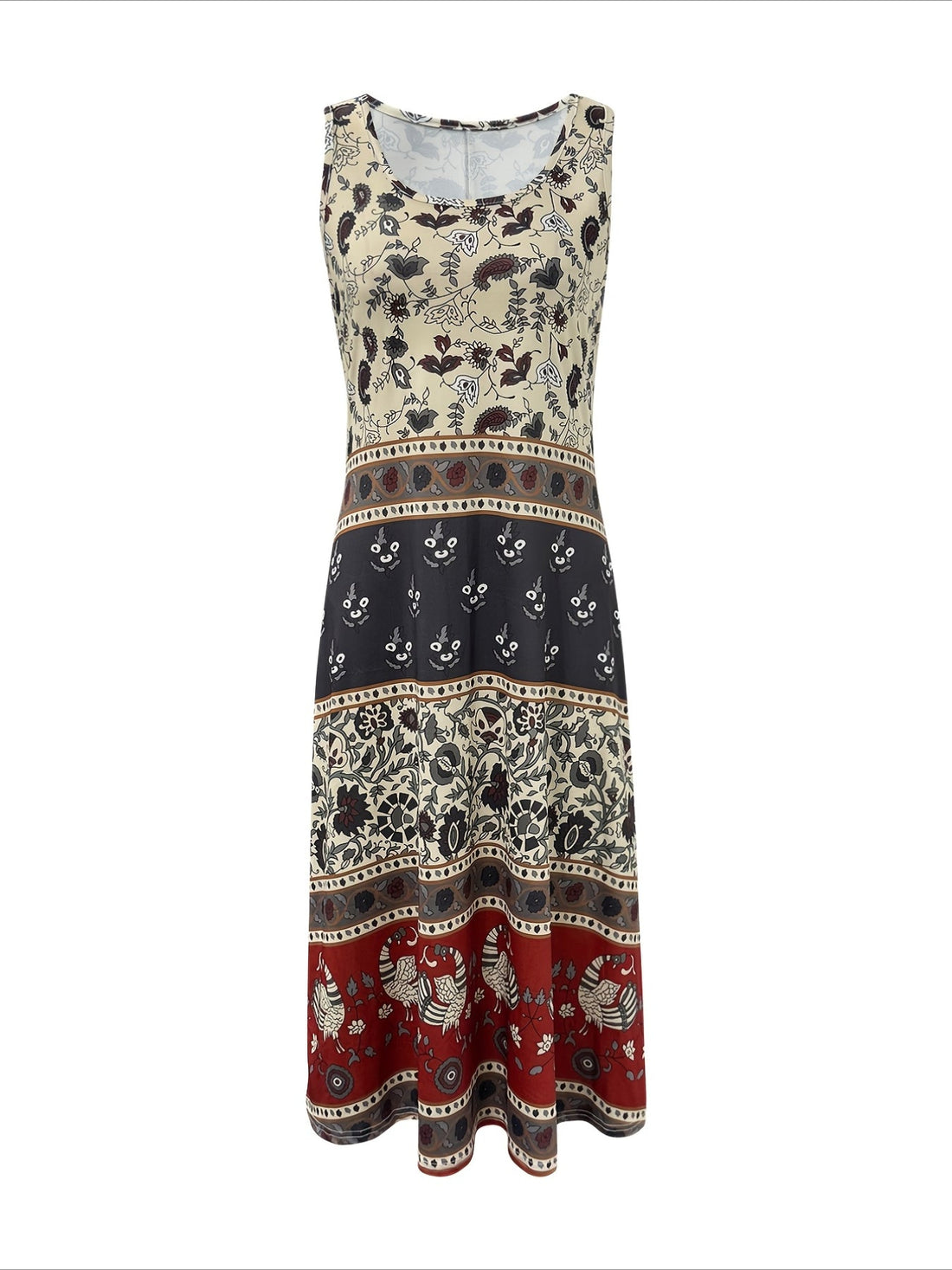 Boho-Chic Vintage Style Floral Print Sleeveless Dress