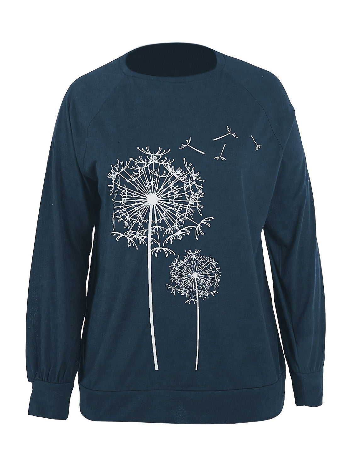 Dandelion Print Crew Neck T-shirt, Casual Loose Long Sleeve T-Shirts Tops