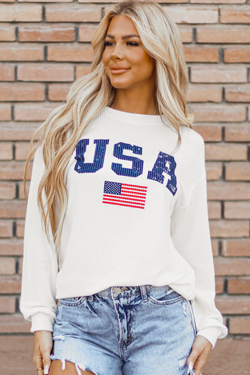 White USA Flag Corded Graphic Sweatshirt